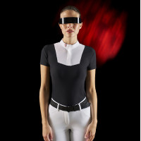 Polo de competição feminino Equestro Ridertechnology de mangas curtas com botões Branco / preto