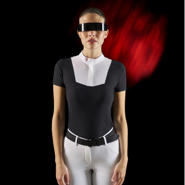 Polo de competição feminino Equestro Ridertechnology de mangas curtas com botões Polo de competição feminino Equestro Ridertechnology de mangas curtas com botões