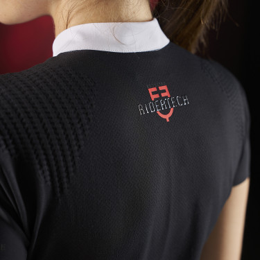 Polo de competição feminino Equestro Ridertechnology de mangas curtas com botões Polo de competição feminino Equestro Ridertechnology de mangas curtas com botões