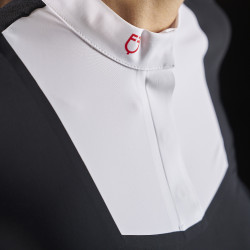 Polo de competição feminino Equestro Ridertechnology de mangas curtas com botões Branco / preto