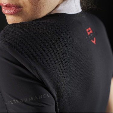 Polo de competição feminino Equestro Ridertechnology de mangas curtas com botões Polo de competição feminino Equestro Ridertechnology de mangas curtas com botões