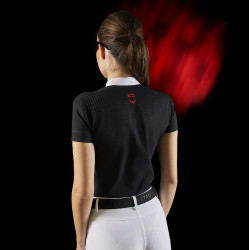 Polo de competição feminino Equestro Ridertechnology de mangas curtas com botões Branco / preto