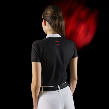 Polo de competição feminino Equestro Ridertechnology de mangas curtas com botões Polo de competição feminino Equestro Ridertechnology de mangas curtas com botões