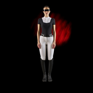 Polo de competição feminino Equestro Ridertechnology de mangas curtas com botões Polo de competição feminino Equestro Ridertechnology de mangas curtas com botões