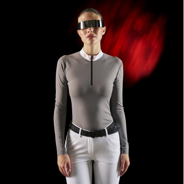Polo de competição feminino Equestro Ridertechnology de mangas compridas com zíper Polo de competição feminino Equestro Ridertechnology de mangas compridas com zíper
