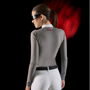 Polo de competição feminino Equestro Ridertechnology de mangas compridas com zíper Polo de competição feminino Equestro Ridertechnology de mangas compridas com zíper