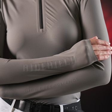 Polo de competição feminino Equestro Ridertechnology de mangas compridas com zíper Polo de competição feminino Equestro Ridertechnology de mangas compridas com zíper