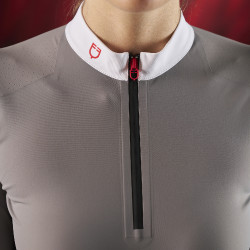 Polo de competição feminino Equestro Ridertechnology de mangas compridas com zíper Pássaro zombeteiro Cinzento Polo de competição feminino Equestro Ridertechnology de mangas compridas com zíper Pássaro zombeteiro Cinzento