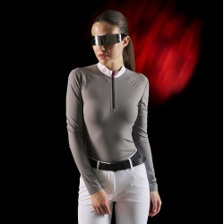 Polo de competição feminino Equestro Ridertechnology de mangas compridas com zíper Pássaro zombeteiro Cinzento Polo de competição feminino Equestro Ridertechnology de mangas compridas com zíper Pássaro zombeteiro Cinzento