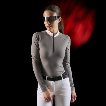 Polo de competição feminino Equestro Ridertechnology de mangas compridas com zíper Polo de competição feminino Equestro Ridertechnology de mangas compridas com zíper