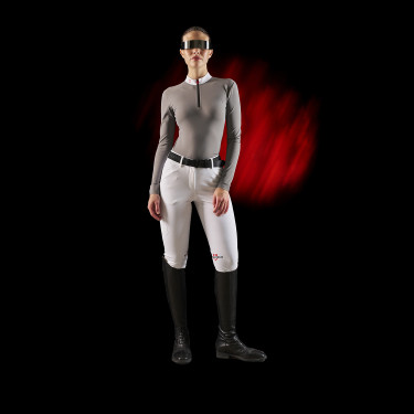 Polo de competição feminino Equestro Ridertechnology de mangas compridas com zíper Polo de competição feminino Equestro Ridertechnology de mangas compridas com zíper