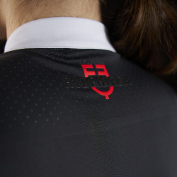 Polo de competição feminino Equestro Ridertechnology de mangas compridas com zíper Preto