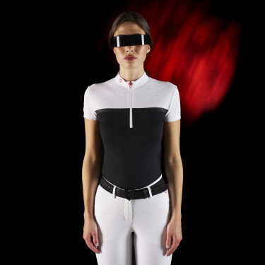 Polo de competição feminino Equestro Ridertechnology em tecido perfurado Polo de competição feminino Equestro Ridertechnology em tecido perfurado