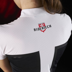 Polo de competição feminino Equestro Ridertechnology em tecido perfurado Branco / preto Polo de competição feminino Equestro Ridertechnology em tecido perfurado Branco / preto