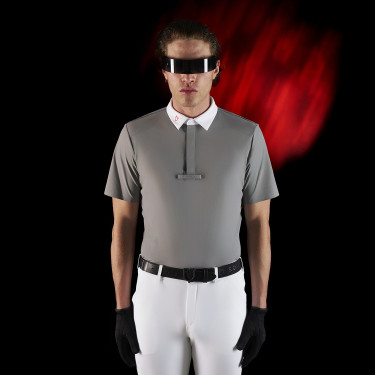 Polo de competição masculino Equestro Ridertechnology com mangas curtas e botões Polo de competição masculino Equestro Ridertechnology com mangas curtas e botões