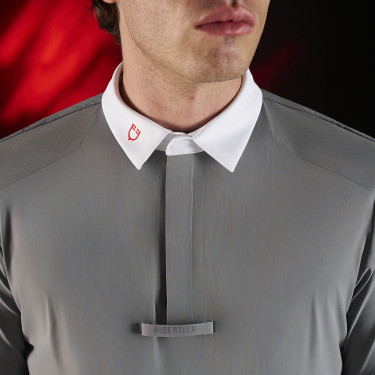 Polo de competição masculino Equestro Ridertechnology com mangas curtas e botões Polo de competição masculino Equestro Ridertechnology com mangas curtas e botões