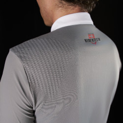 Polo de competição masculino Equestro Ridertechnology com mangas curtas e botões Pássaro zombeteiro Cinzento