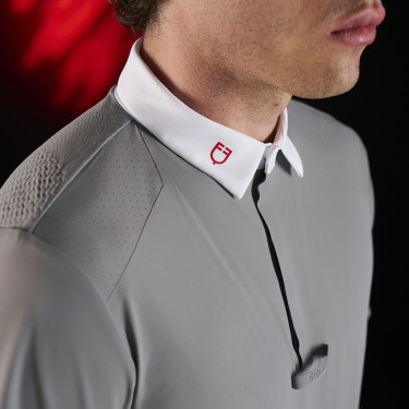 Polo de competição masculino Equestro Ridertechnology com mangas curtas e botões Polo de competição masculino Equestro Ridertechnology com mangas curtas e botões