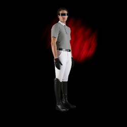 Polo de competição masculino Equestro Ridertechnology com mangas curtas e botões Pássaro zombeteiro Cinzento