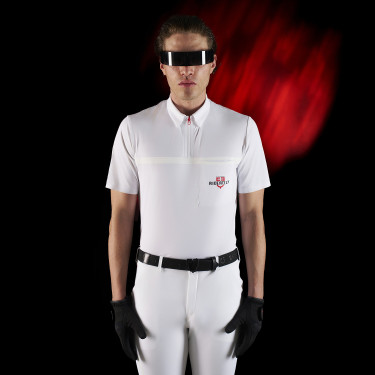 Polo de competição masculino Equestro Ridertechnology de mangas curtas com zíper Polo de competição masculino Equestro Ridertechnology de mangas curtas com zíper