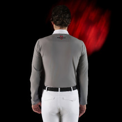 Camisa de competição masculina Equestro Ridertechnology de mangas compridas com botões Pássaro zombeteiro Cinzento Camisa de competição masculina Equestro Ridertechnology de mangas compridas com botões Pássaro zombeteiro Cinzento