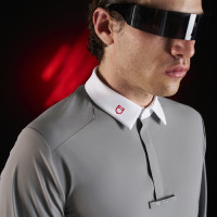 Camisa de competição masculina Equestro Ridertechnology de mangas compridas com botões Pássaro zombeteiro Cinzento Camisa de competição masculina Equestro Ridertechnology de mangas compridas com botões Pássaro zombeteiro Cinzento