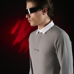 Camisa de competição masculina Equestro Ridertechnology de mangas compridas com botões Pássaro zombeteiro Cinzento Camisa de competição masculina Equestro Ridertechnology de mangas compridas com botões Pássaro zombeteiro Cinzento