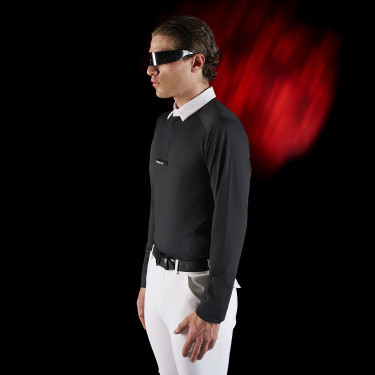 Camisa de competição masculina Equestro Ridertechnology de mangas compridas com botões Preto Camisa de competição masculina Equestro Ridertechnology de mangas compridas com botões Preto