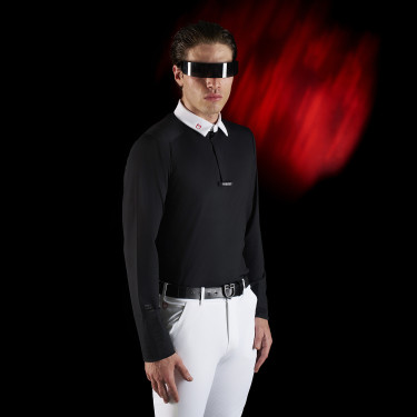 Camisa de competição masculina Equestro Ridertechnology de mangas compridas com botões Preto Camisa de competição masculina Equestro Ridertechnology de mangas compridas com botões Preto
