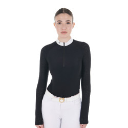 Polo de competição slim fit feminino com inserções em malha Equestro Preto
