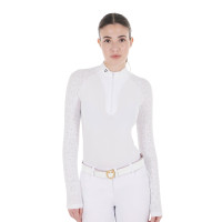 Polo de competição slim fit feminino com inserções em malha Equestro Branco Polo de competição slim fit feminino com inserções em malha Equestro Branco