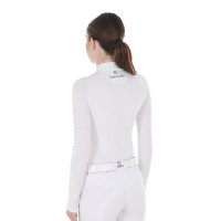 Polo de competição slim fit feminino com inserções em malha Equestro Branco Polo de competição slim fit feminino com inserções em malha Equestro Branco