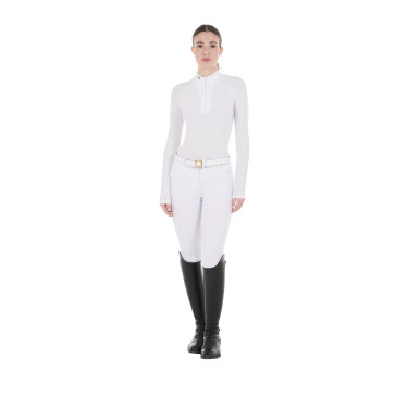 Polo de competição slim fit feminino com inserções em malha Equestro Polo de competição slim fit feminino com inserções em malha Equestro