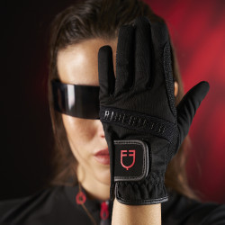 Polo feminino Equestro Ridertechnology de manga curta com zíper Preto Polo feminino Equestro Ridertechnology de manga curta com zíper Preto