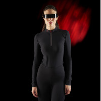 Polo feminino Equestro Ridertechnology de mangas compridas com zíper Preto
