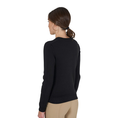 Sweatshirt feminino com gola redonda e logotipo estampado Equestro Preto