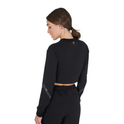 Sweatshirt curto com gola redonda feminino Equestro Preto