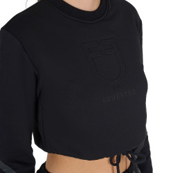 Sweatshirt curto com gola redonda feminino Equestro Preto