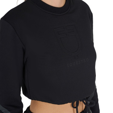 Sweatshirt curto com gola redonda feminino Equestro Preto
