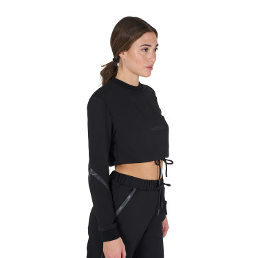 Sweatshirt curto com gola redonda feminino Equestro Preto