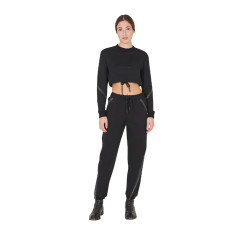 Sweatshirt curto com gola redonda feminino Equestro Preto