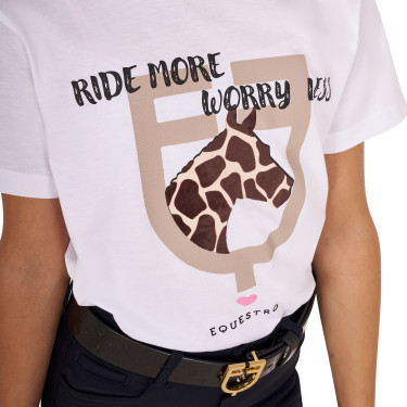 T-shirt Equestro em algodão menina Ride More Worry Less Branco T-shirt Equestro em algodão menina Ride More Worry Less Branco
