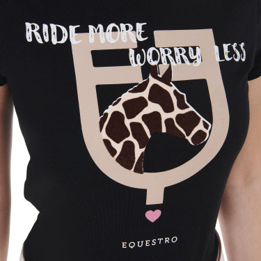 T-shirt Equestro em algodão para mulher Ride More Worry Less T-shirt Equestro em algodão para mulher Ride More Worry Less