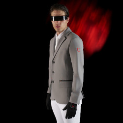 Casaco de competição masculino Equestro Ridertechnology com costuras termo-seladas Pássaro zombeteiro Cinzento Casaco de competição masculino Equestro Ridertechnology com costuras termo-seladas Pássaro zombeteiro Cinzento