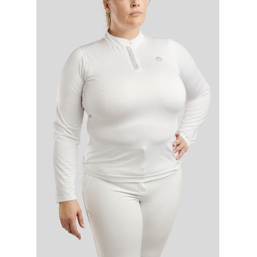 Polo de Montaria Briella de mangas compridas cristal Rose gold Curve feminino Branco
