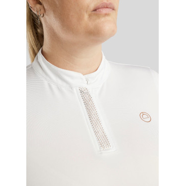 Polo de Montaria Briella de mangas compridas cristal Rose gold Curve feminino Branco
