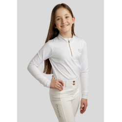 Polo de equitação MoEverline júnior rosa dourado de mangas compridas Branco