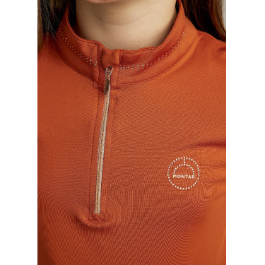 Polo de equitação MoEverline júnior rosa dourado de mangas compridas Polo de equitação MoEverline júnior rosa dourado de mangas compridas