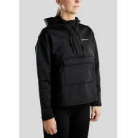Anorak Montar com zíper de um quarto, bolso e capuz feminino Preto