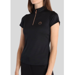 Polo de Equitação Everly Mon Tech feminino de mangas curtas rosa dourado Preto